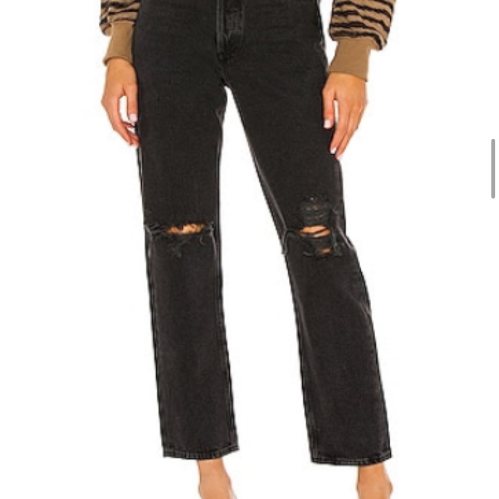 Agolde Black 90s High Rise Loose Fit Distressed Jeans